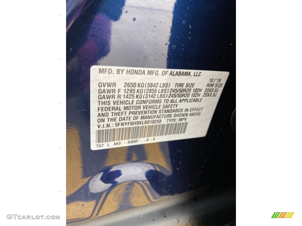 2020 Pilot Color Code B588P for Obsidian Blue Pearl Photo #135994847