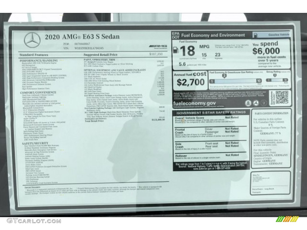 2020 Mercedes-Benz E 63 S AMG 4Matic Sedan Window Sticker Photo #136001853