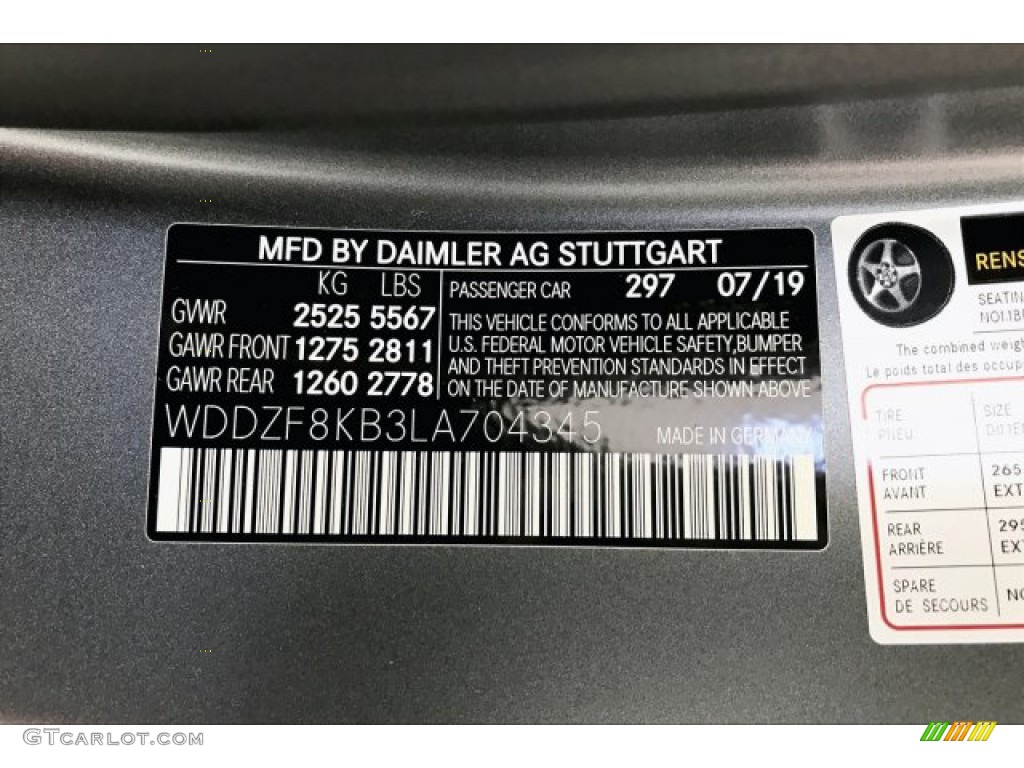 2020 E Color Code 297 for designo Selenite Grey Magno (Matte) Photo #136002111