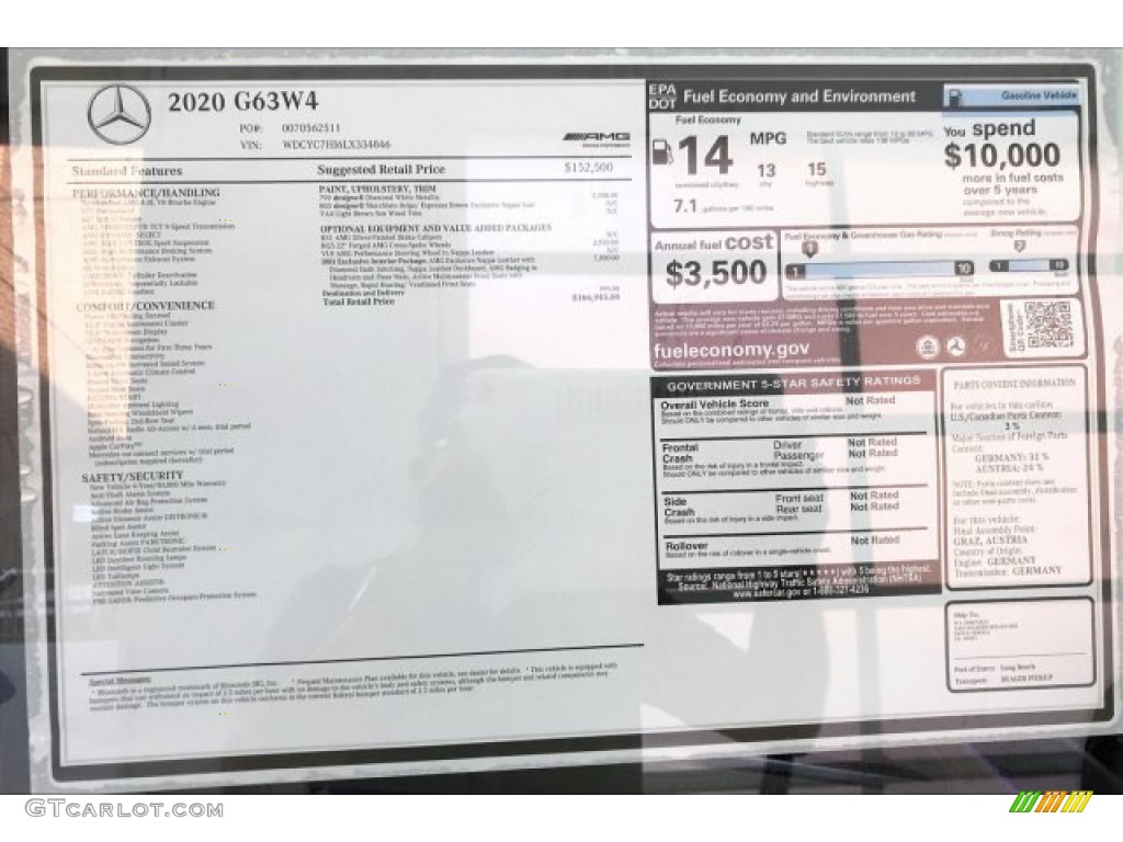 2020 Mercedes-Benz G 63 AMG Window Sticker Photo #136005392