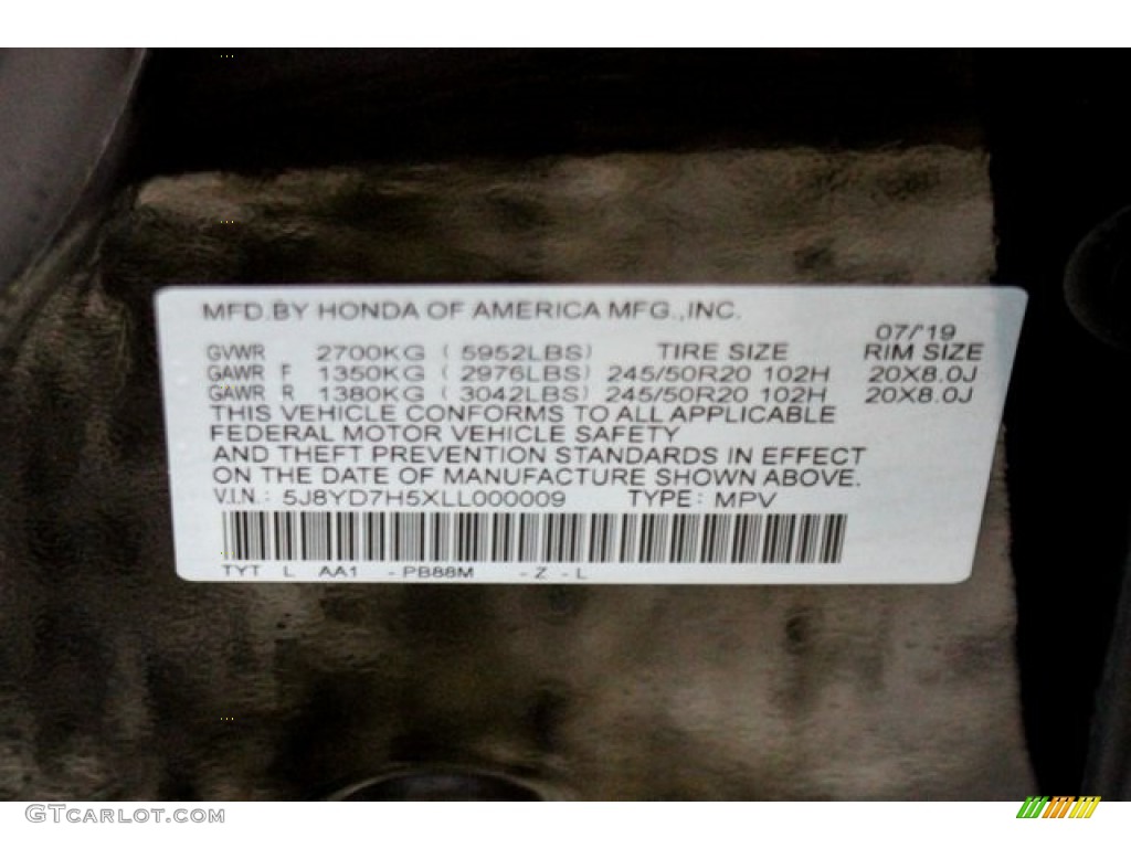 2020 MDX Color Code PB88M for Gunmetal Metallic Photo #136011473
