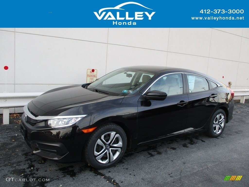 2017 Civic LX Sedan - Crystal Black Pearl / Ivory photo #1