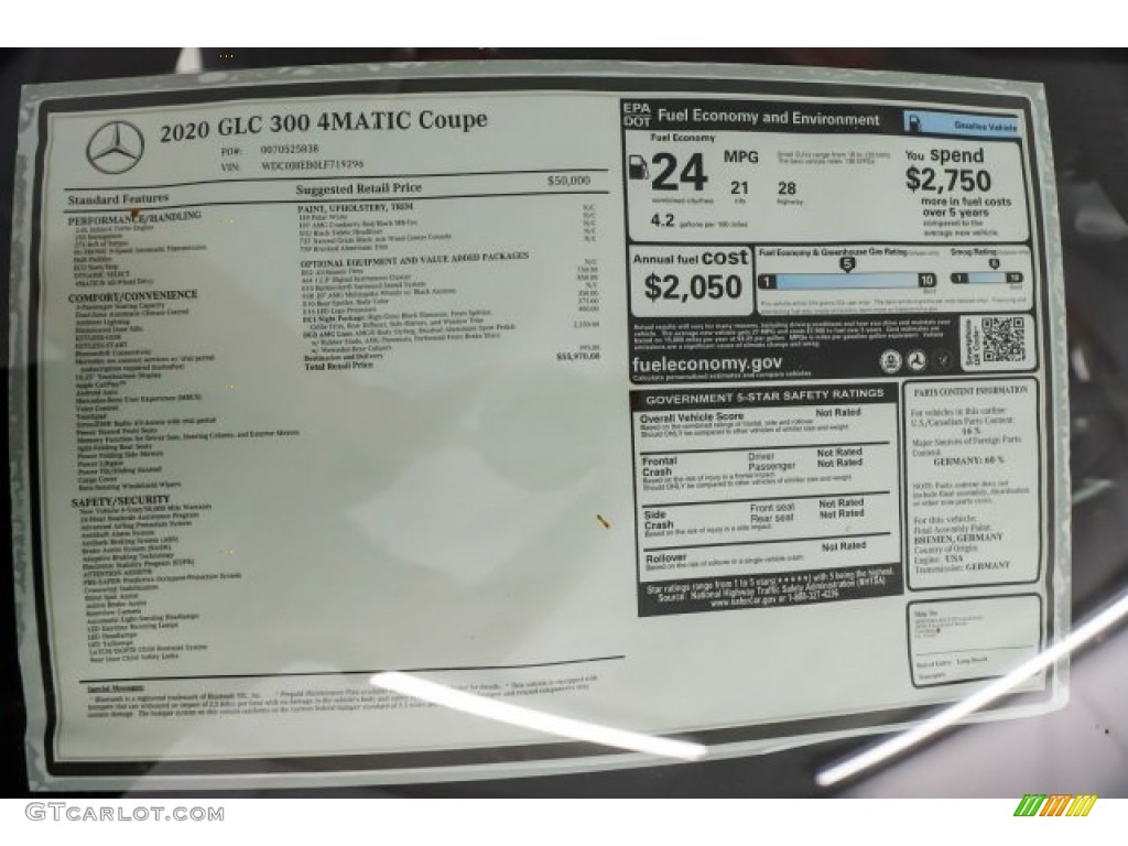 2020 Mercedes-Benz GLC 300 4Matic Coupe Window Sticker Photo #136016864