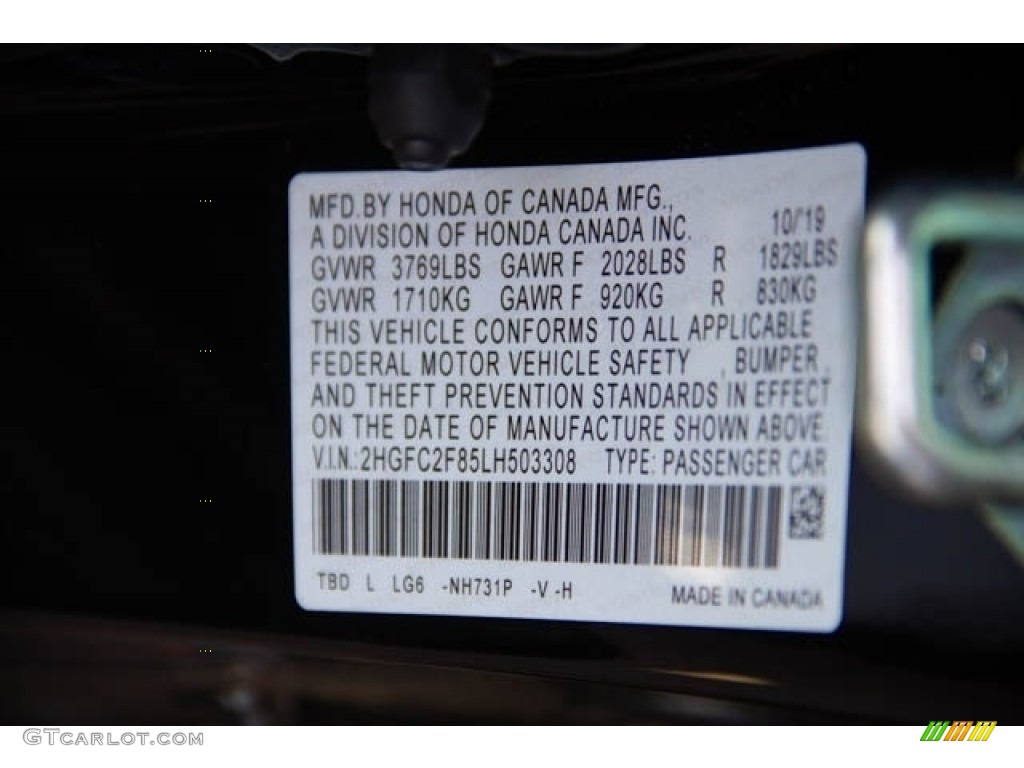 2020 Civic Color Code NH731P for Crystal Black Pearl Photo #136035040