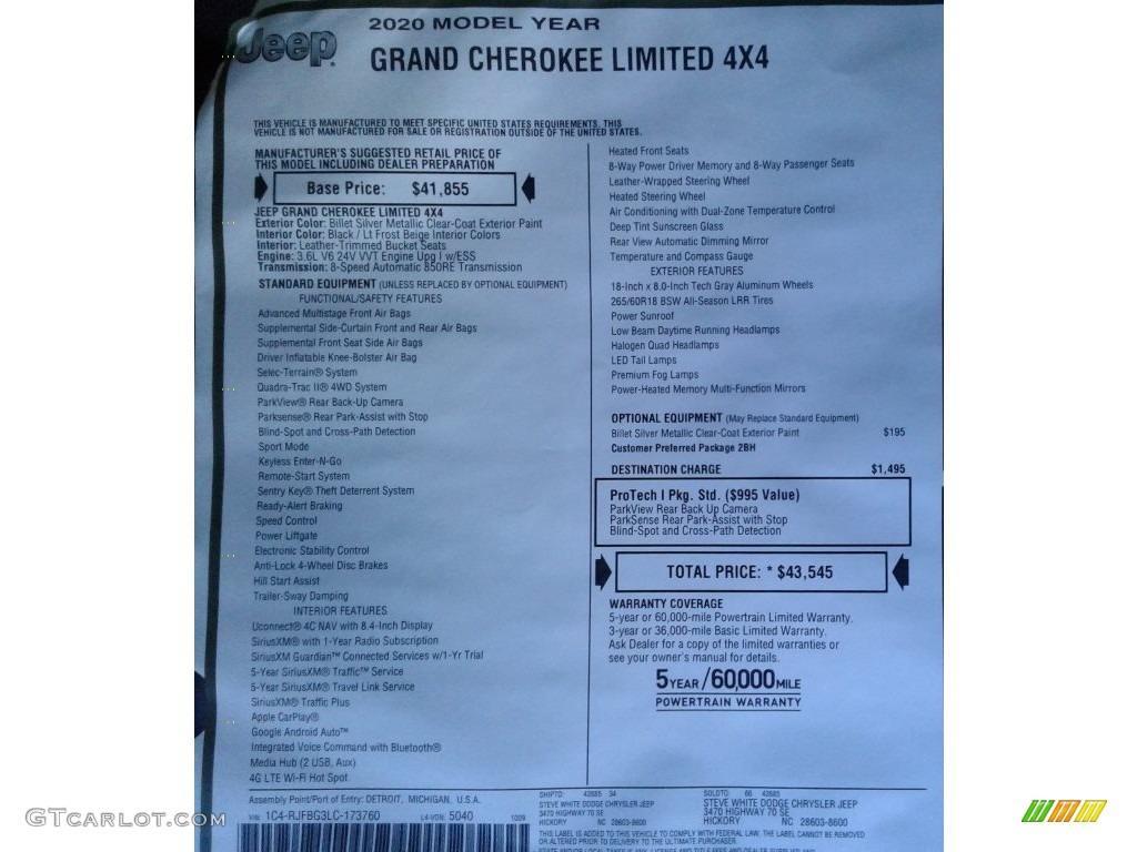 2020 Grand Cherokee Limited 4x4 - Billet Silver Metallic / Light Frost Beige/Black photo #38