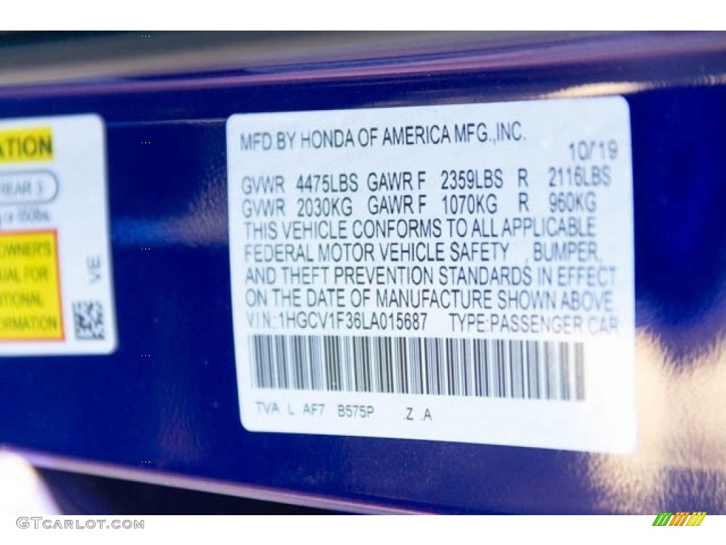 2020 Accord Color Code B575P for Still Night Pearl Photo #136045378