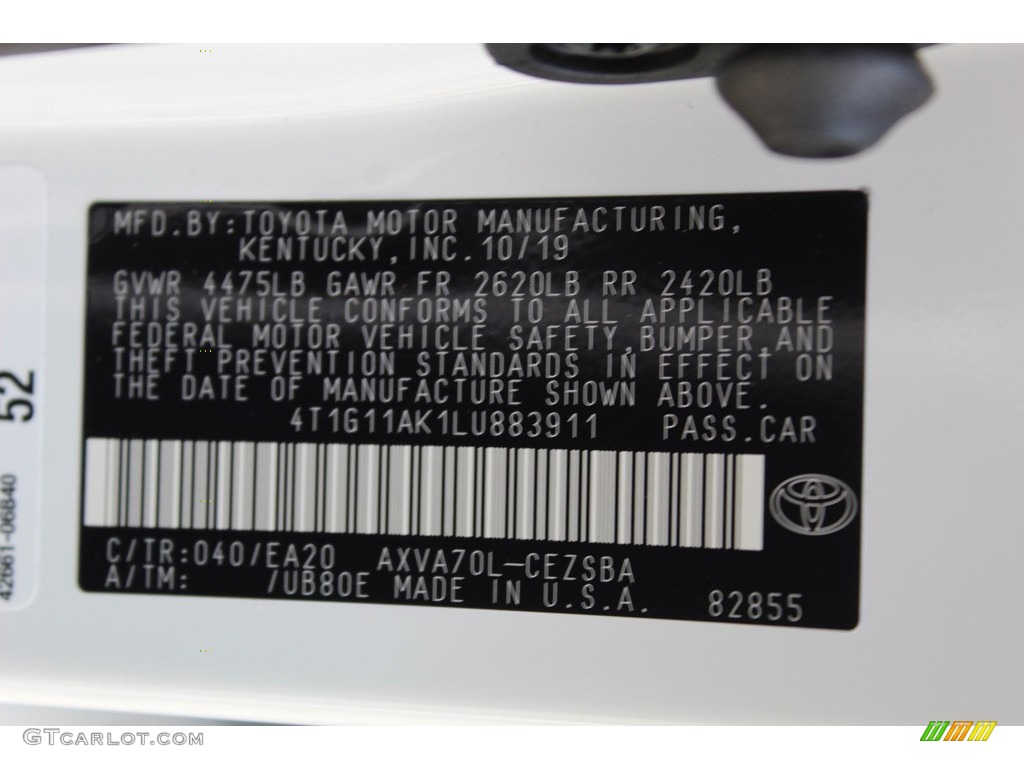 2020 Camry Color Code 040 for Super White Photo #136049821