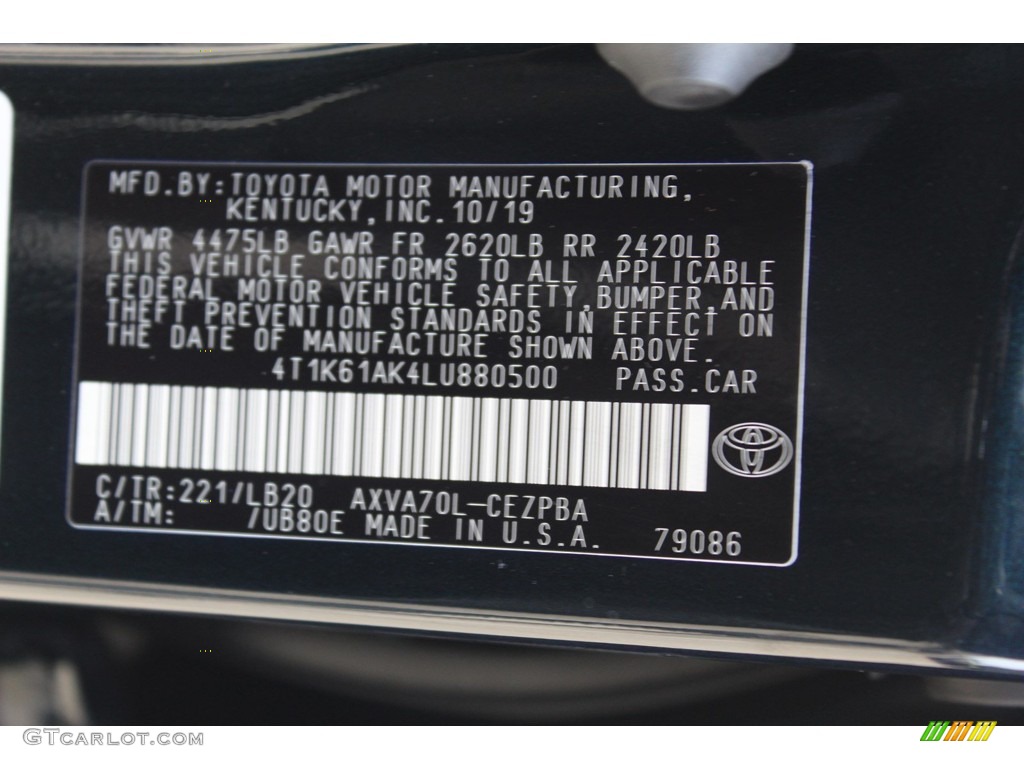 2020 Camry Color Code 221 for Galactic Aqua Mica Photo #136050286