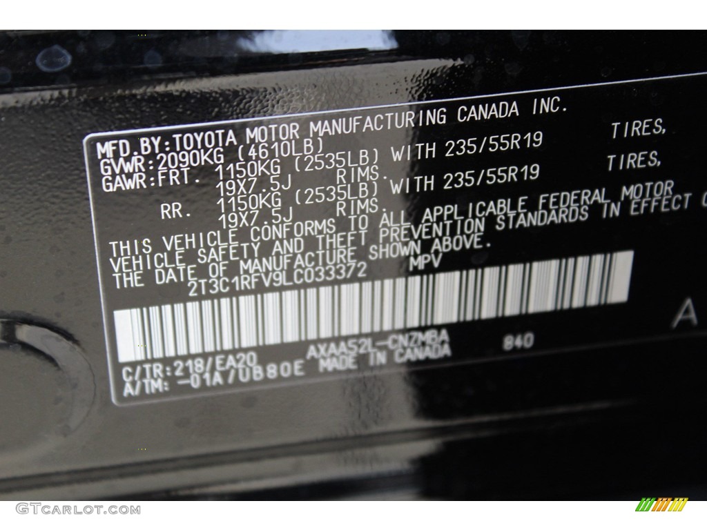 2020 RAV4 Color Code 218 for Midnight Black Metallic Photo #136052043