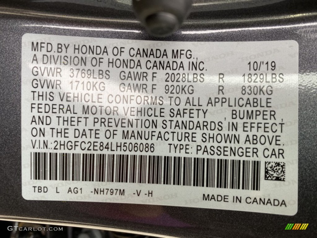2020 Civic Color Code NH797M for Modern Steel Metallic Photo #136053508