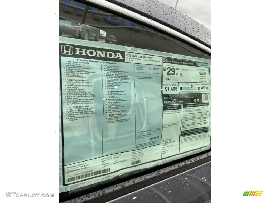 2020 Honda Civic Sport Sedan Window Sticker Photo #136053565