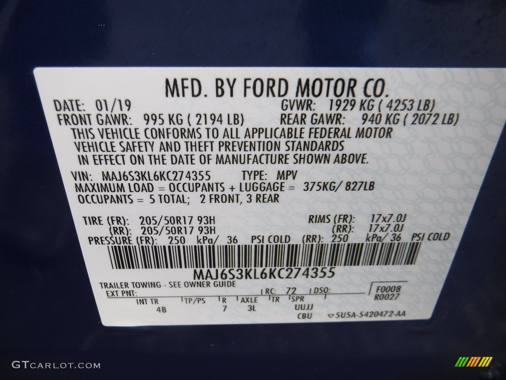 2019 Ford EcoSport Titanium 4WD Info Tag Photos