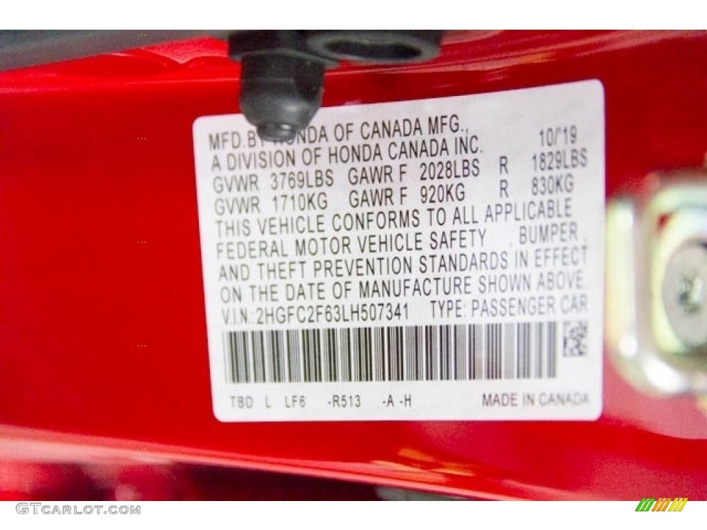 2020 Civic Color Code R513 for Rallye Red Photo #136060914