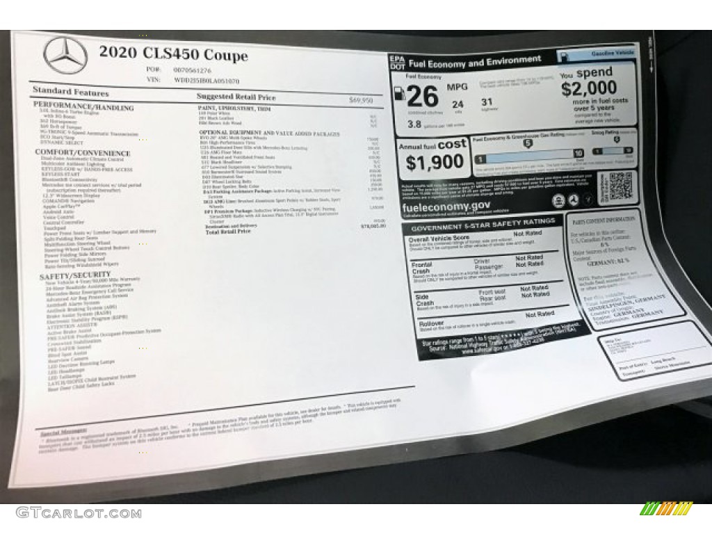 2020 Mercedes-Benz CLS 450 Coupe Window Sticker Photo #136082558
