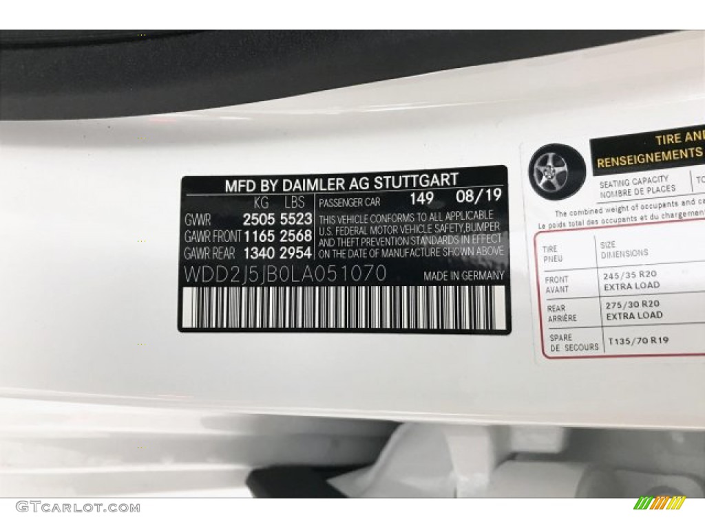 2020 CLS Color Code 149 for Polar White Photo #136082567