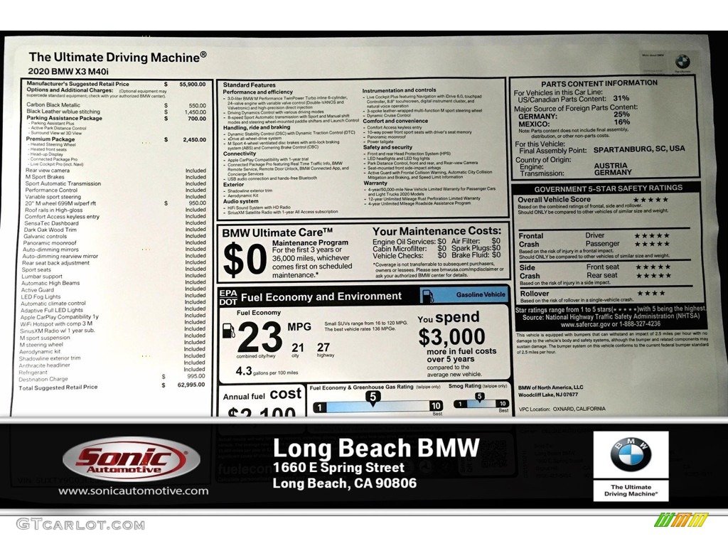 2020 X3 M40i - Carbon Black Metallic / Black photo #10