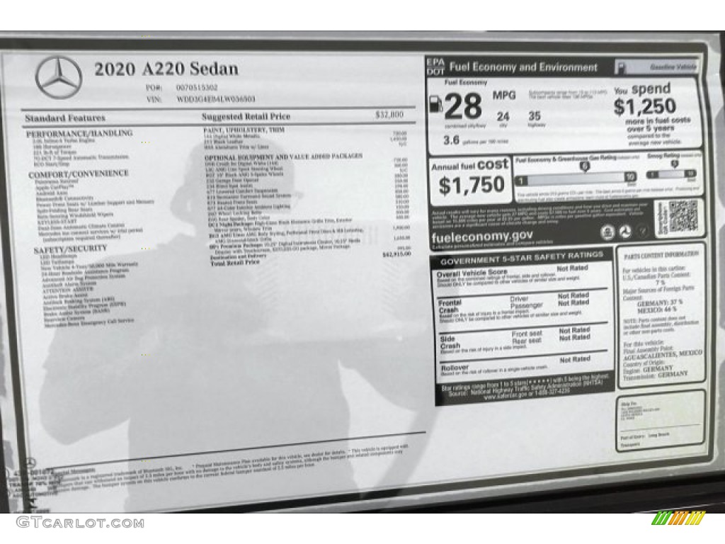 2020 Mercedes-Benz A 220 Sedan Window Sticker Photo #136097351