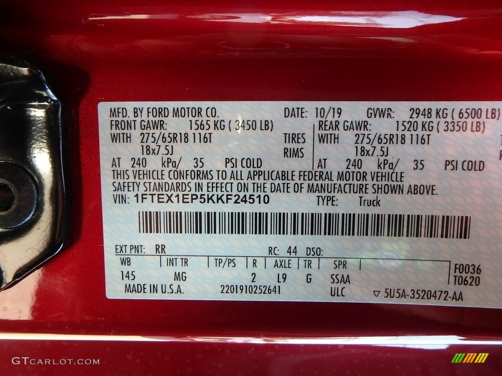 2019 F150 Color Code RR for Ruby Red Photo #136107671