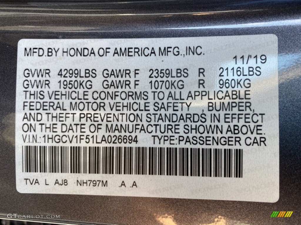 2020 Accord EX-L Sedan - Modern Steel Metallic / Black photo #9