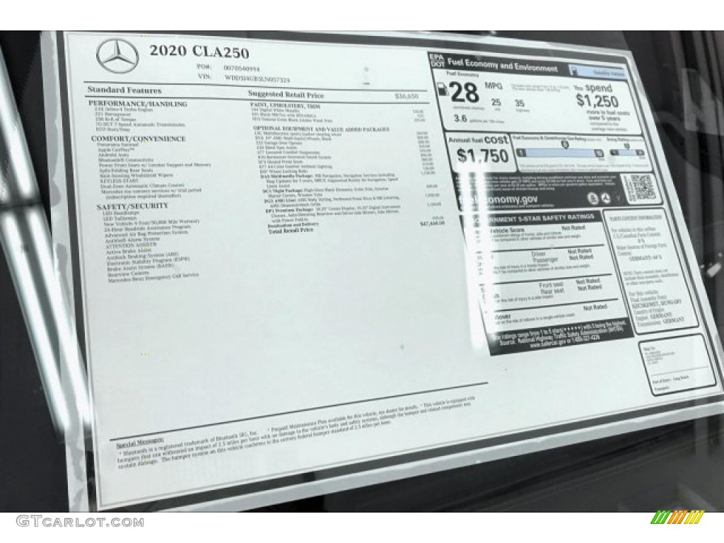 2020 Mercedes-Benz CLA 250 Coupe Window Sticker Photo #136130498