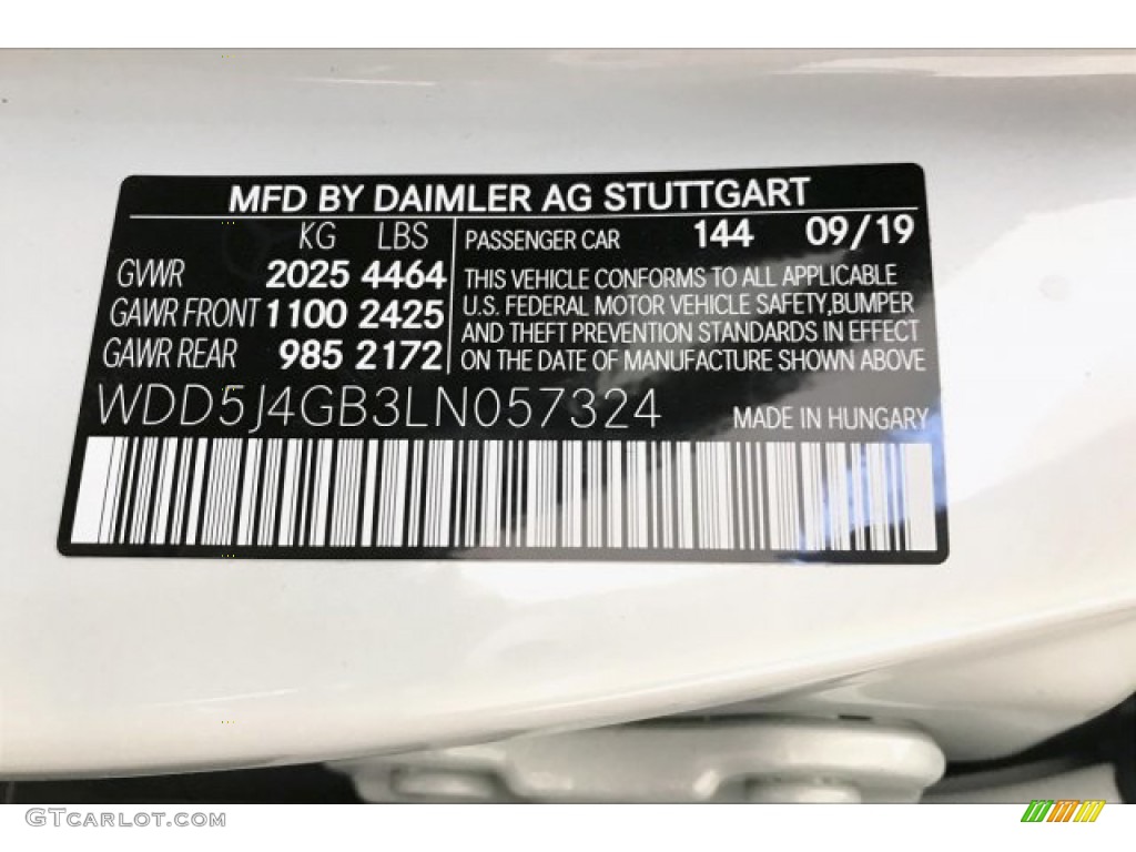 2020 CLA Color Code 144 for Digital White Metallic Photo #136130513