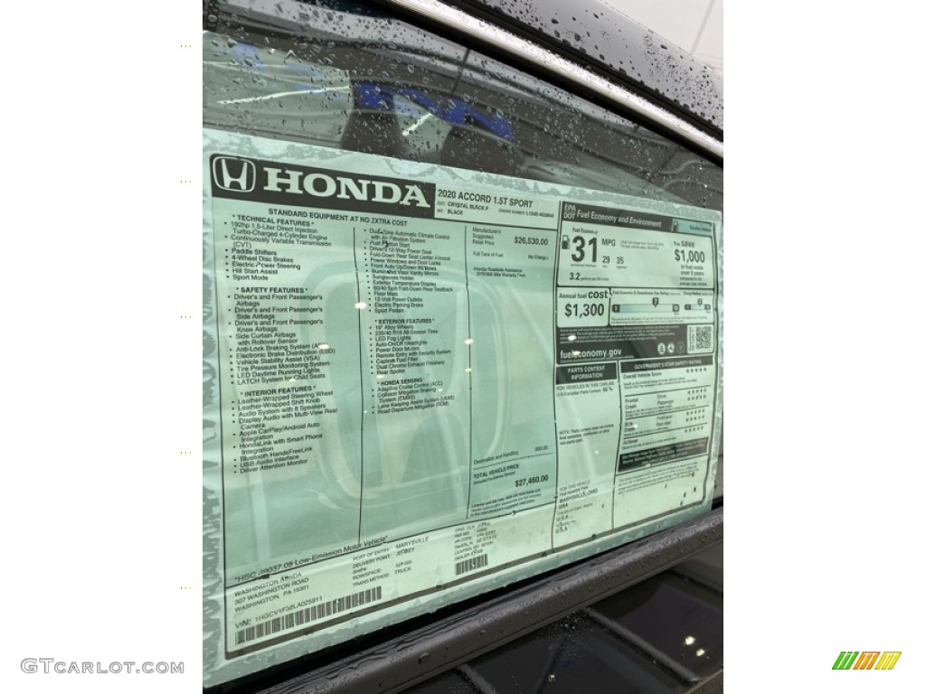 2020 Honda Accord Sport Sedan Window Sticker Photo #136135734