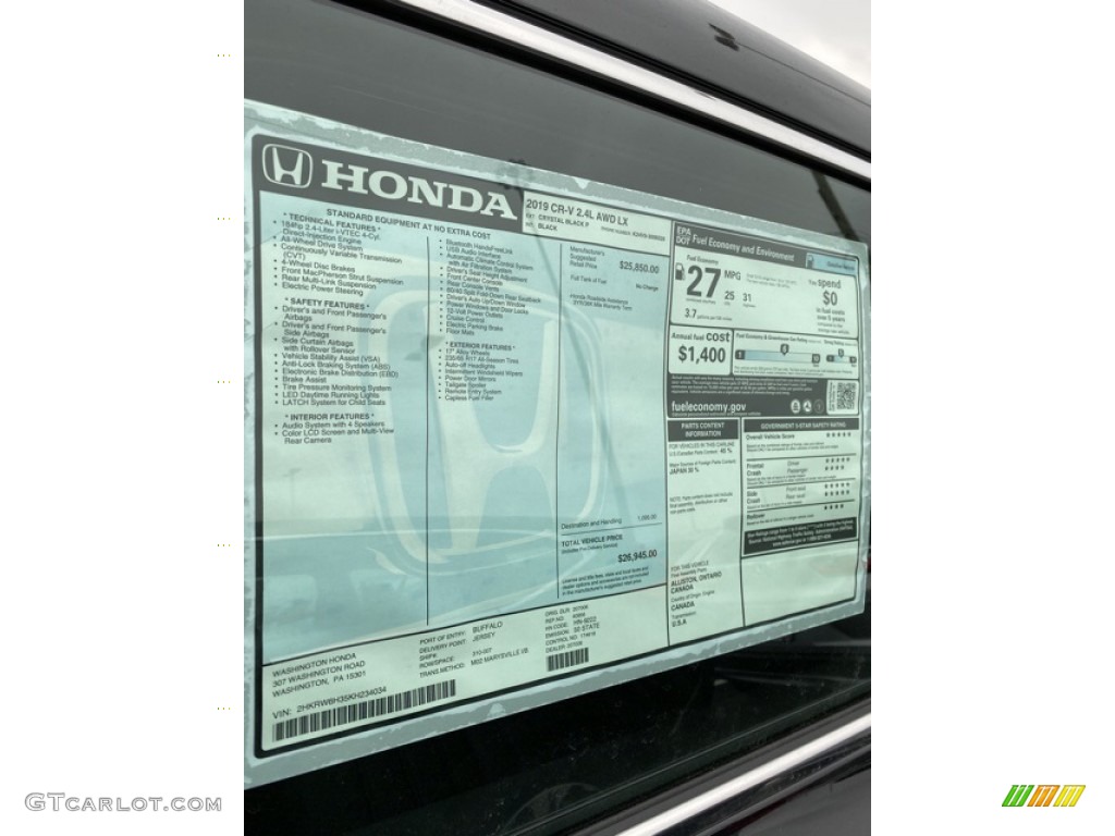 2019 Honda CR-V LX AWD Window Sticker Photos