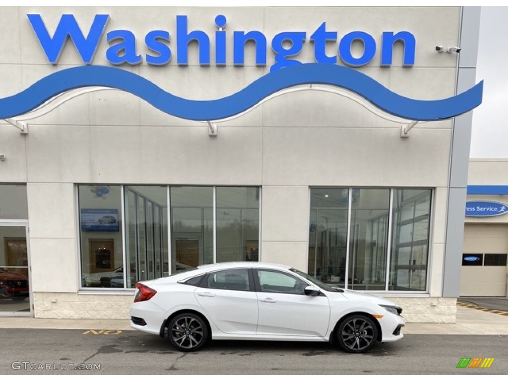 2020 Civic Sport Sedan - Platinum White Pearl / Black photo #1