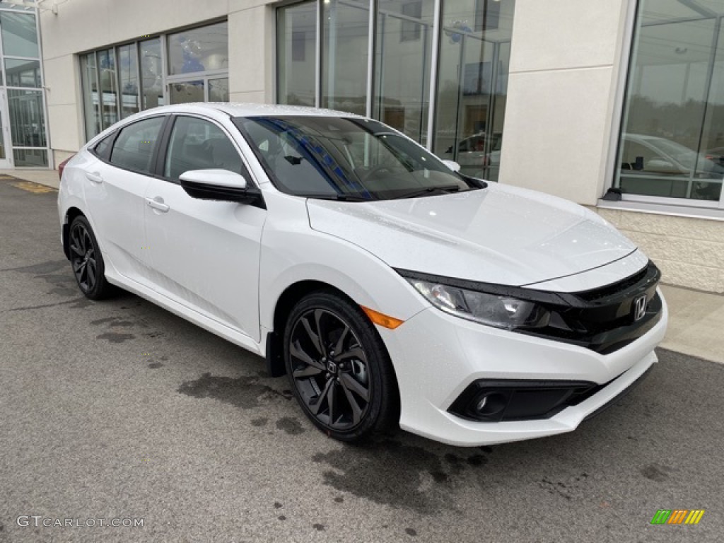 Platinum White Pearl 2020 Honda Civic Sport Sedan Exterior Photo #136142165