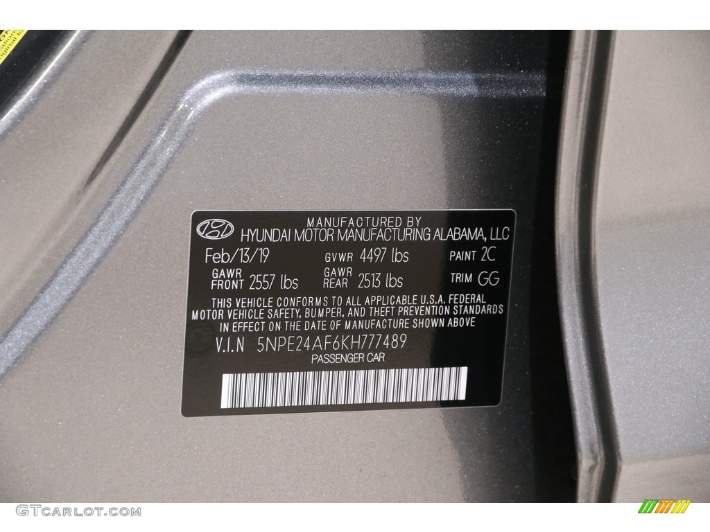 2019 Sonata SE - Machine Gray / Gray photo #21