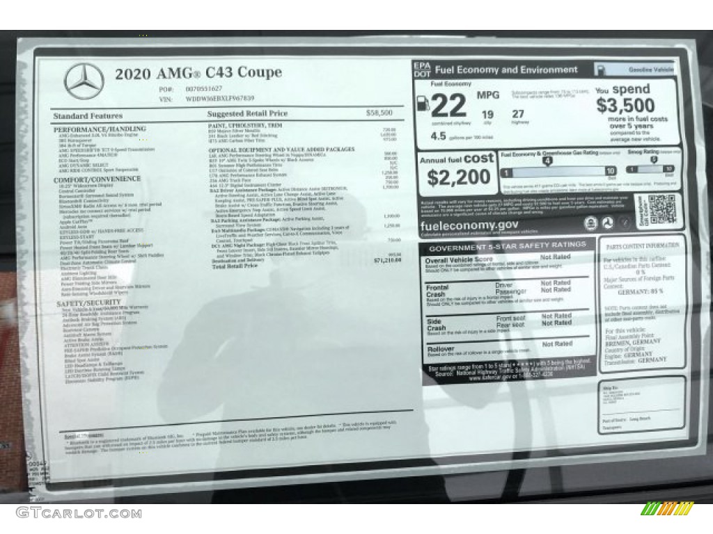 2020 Mercedes-Benz C AMG 43 4Matic Coupe Window Sticker Photo #136152741