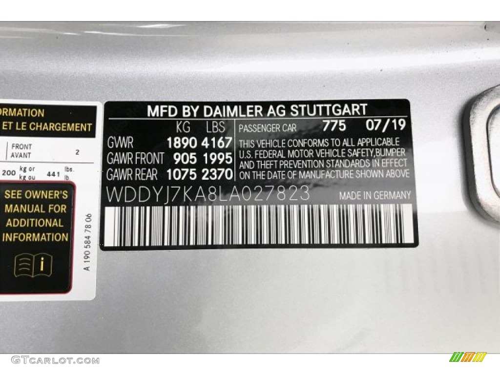 2020 AMG GT Color Code 775 for Iridium Silver Metallic Photo #136154223