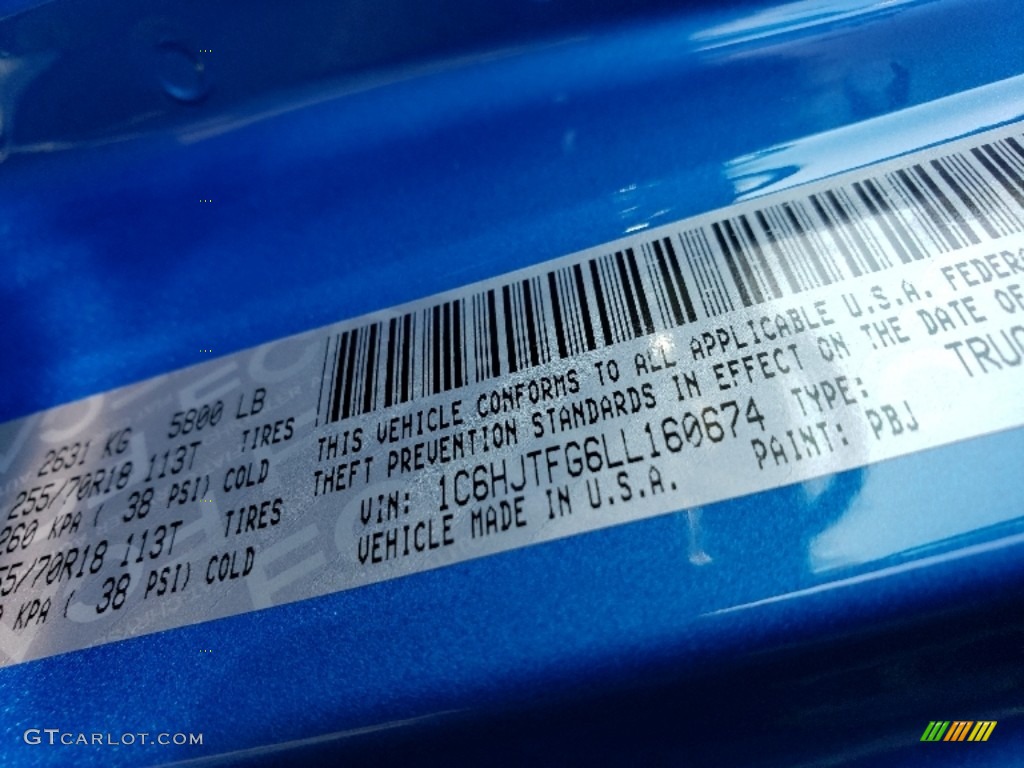 2020 Gladiator Color Code PBJ for Hydro Blue Pearl Photo #136158224