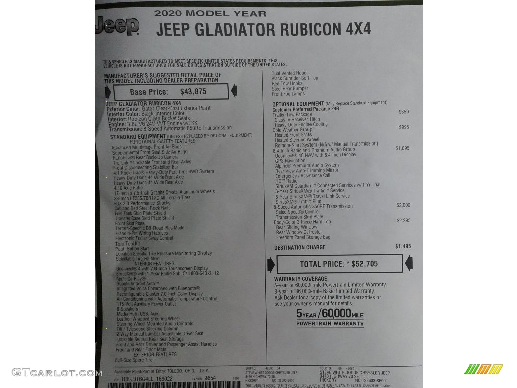 2020 Gladiator Rubicon 4x4 - Gator / Black photo #34