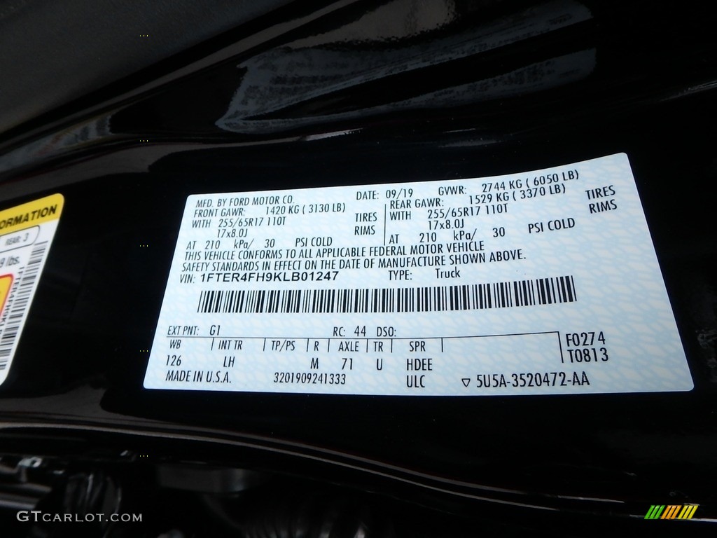 2019 Ranger Color Code G1 for Shadow Black Photo #136177345