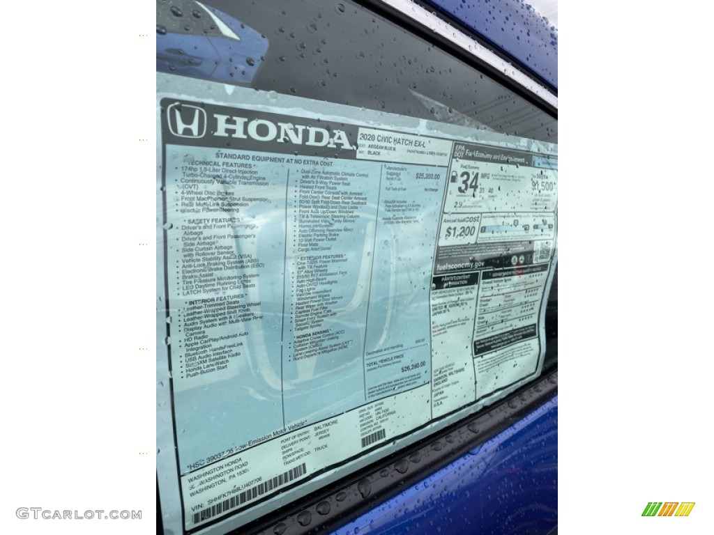 2020 Honda Civic EX-L Hatchback Window Sticker Photo #136184012