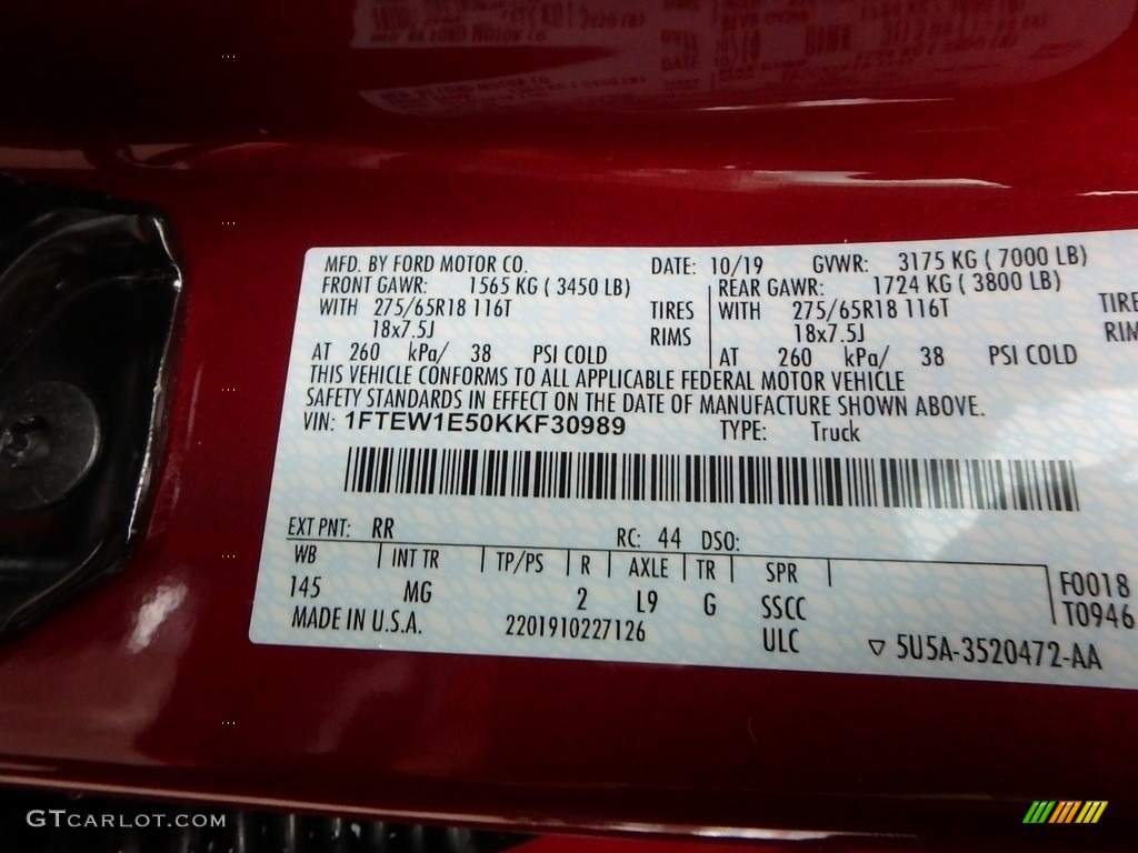 2019 F150 Color Code RR for Ruby Red Photo #136186795