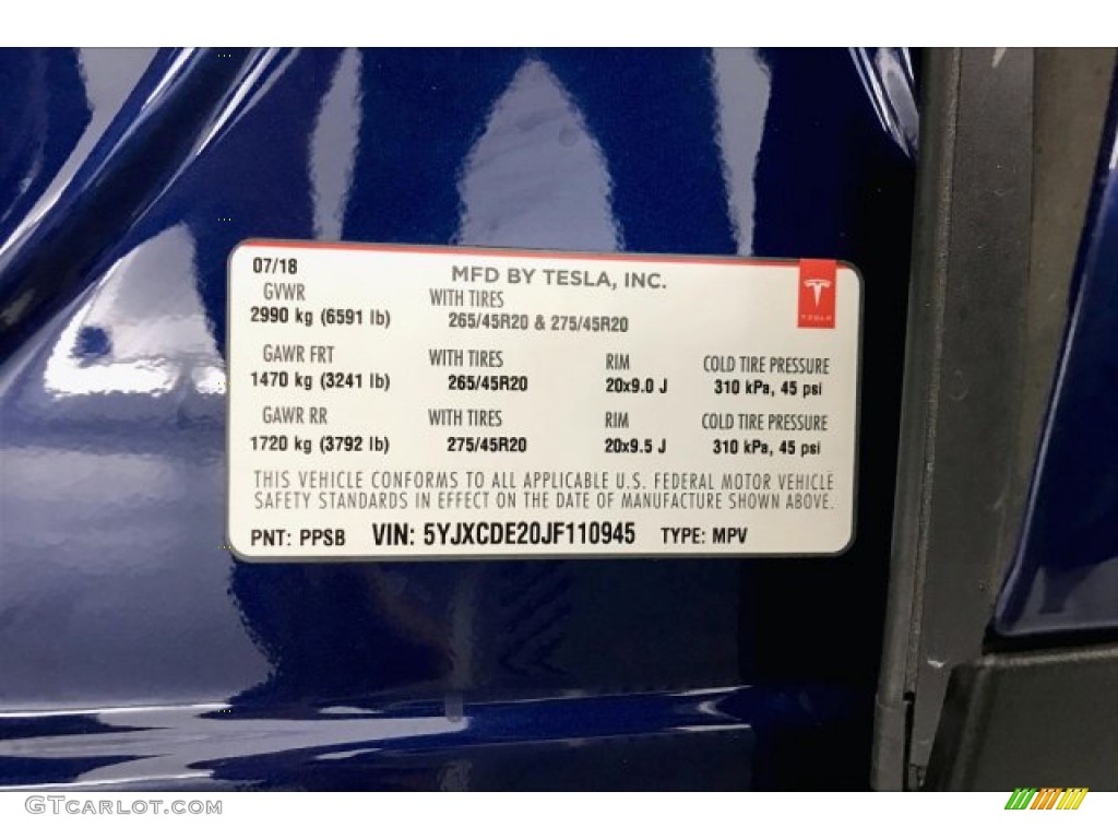 2018 Tesla Model X 75D Info Tag Photo #136193949