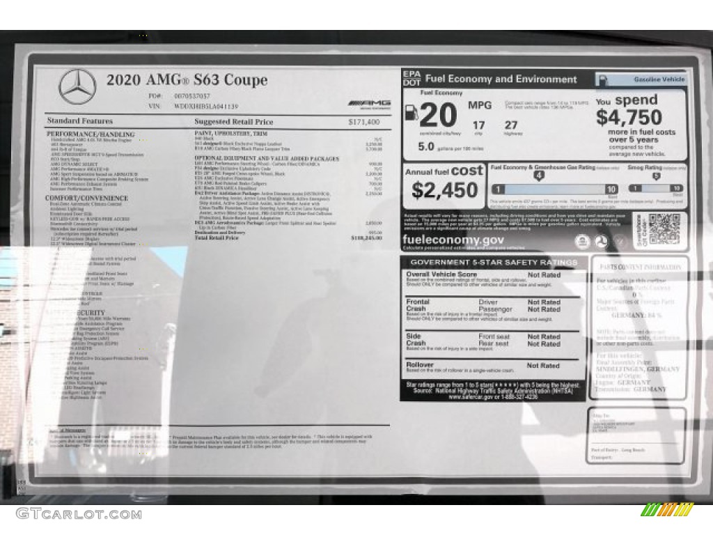 2020 Mercedes-Benz S 63 AMG 4Matic Coupe Window Sticker Photos