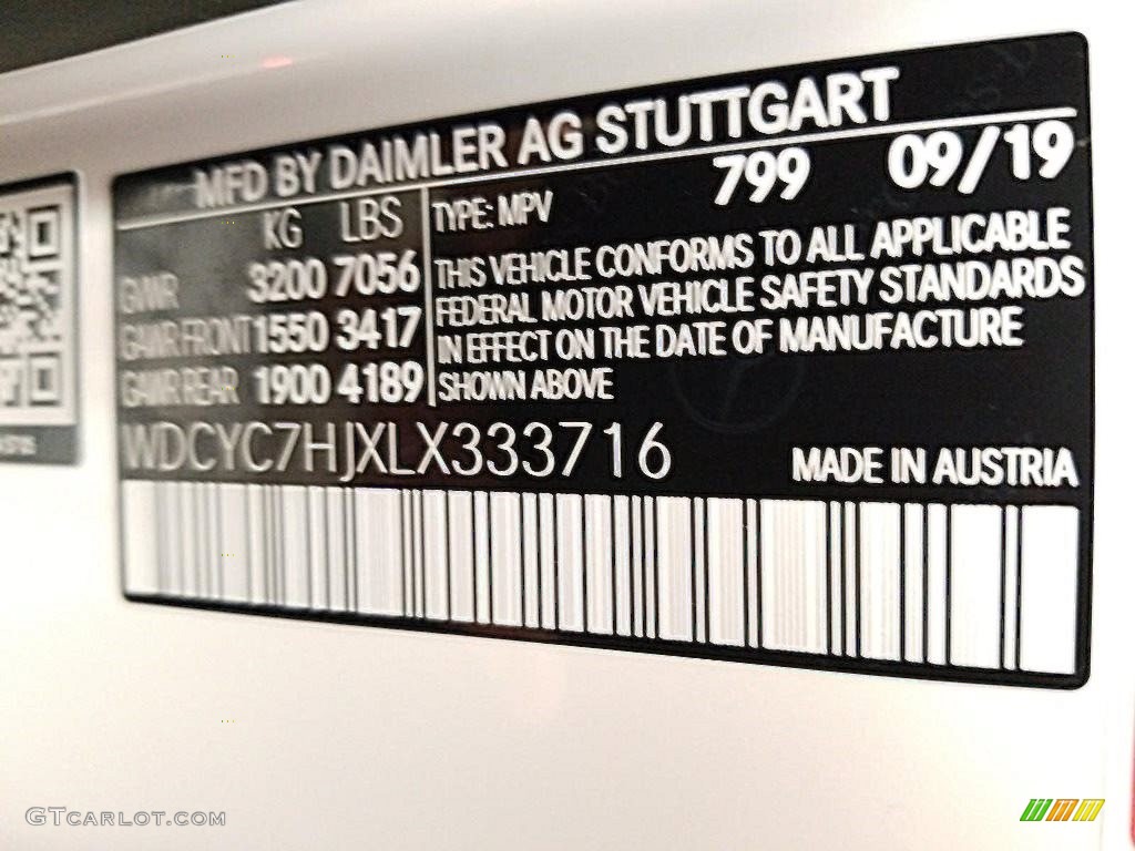 2020 G Color Code 799 for designo Diamond White Metallic Photo #136233191
