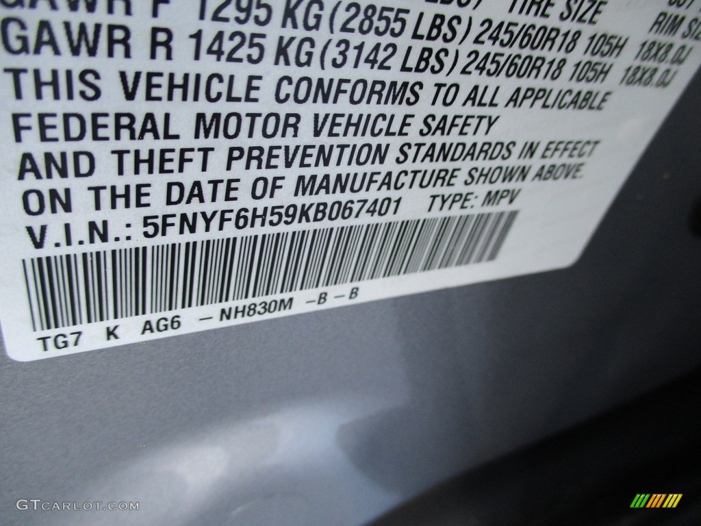 2019 Pilot EX-L AWD - Lunar Silver Metallic / Gray photo #19