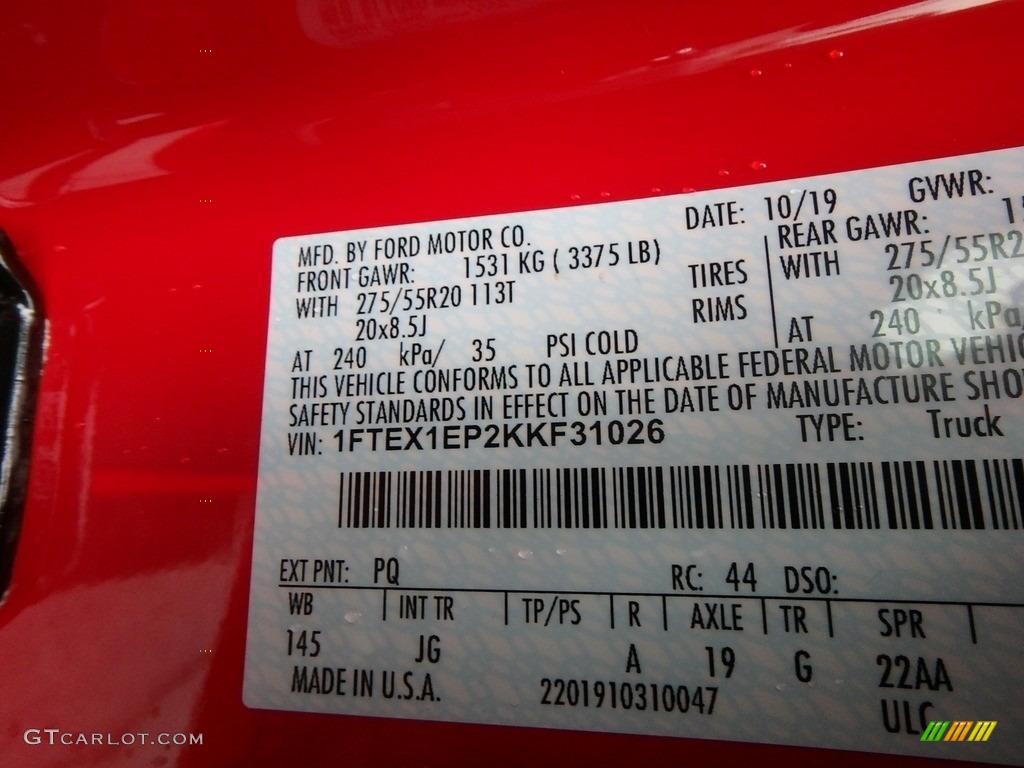 2019 F150 Color Code PQ for Race Red Photo #136237196