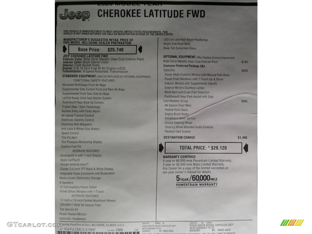 2020 Cherokee Latitude - Billet Silver Metallic / Black photo #31