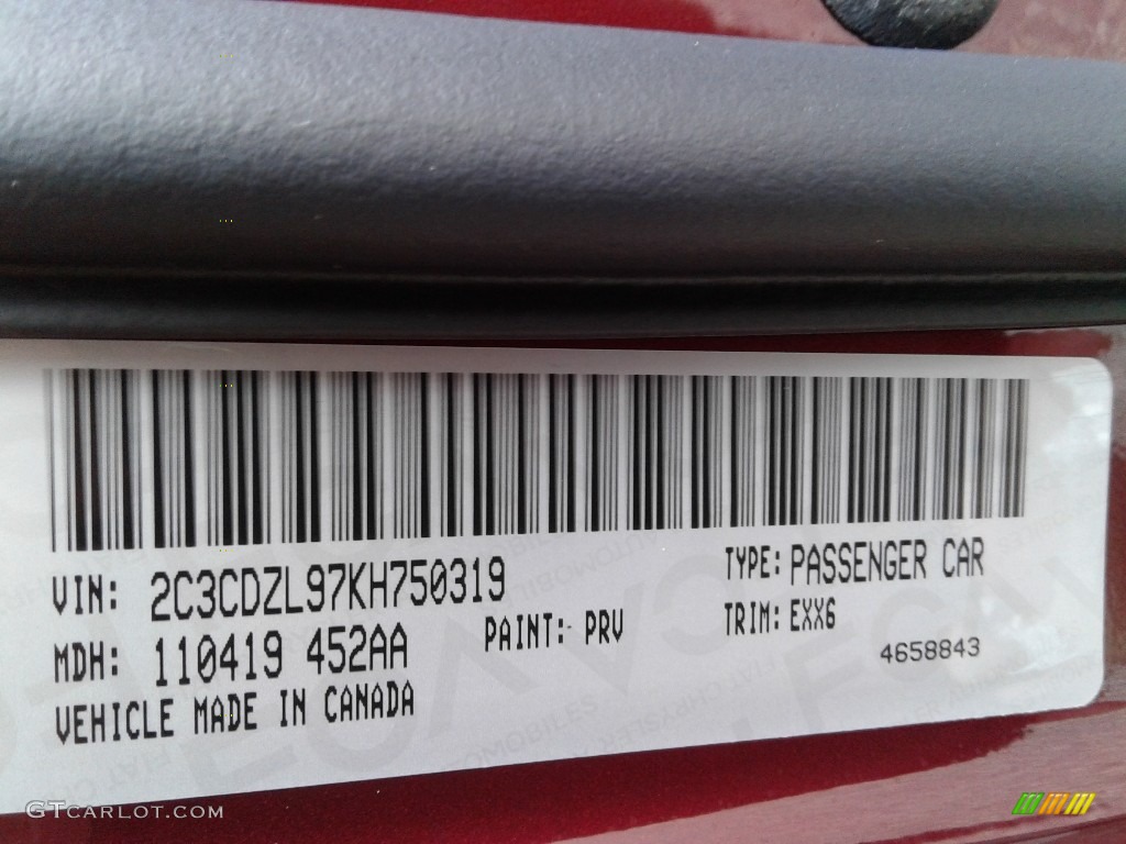 2019 Challenger Color Code PRV for Octane Red Pearl Photo #136240118