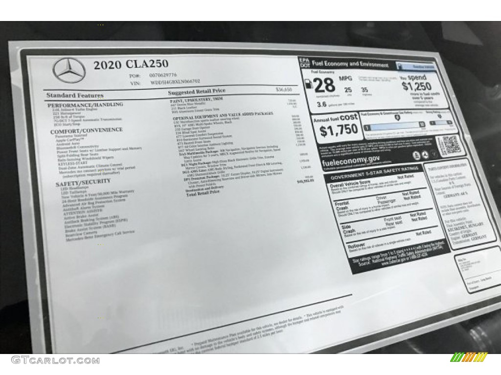 2020 Mercedes-Benz CLA 250 Coupe Window Sticker Photo #136243706