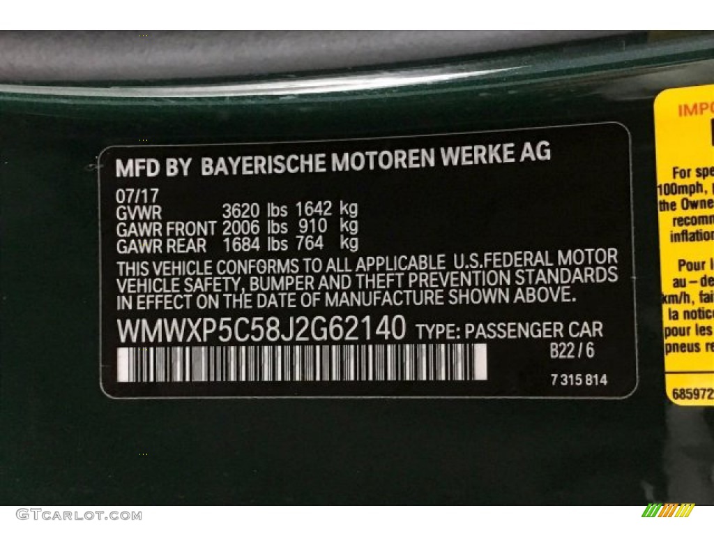 2018 Hardtop Color Code B22 for British Racing Green II Metallic Photo #136252366