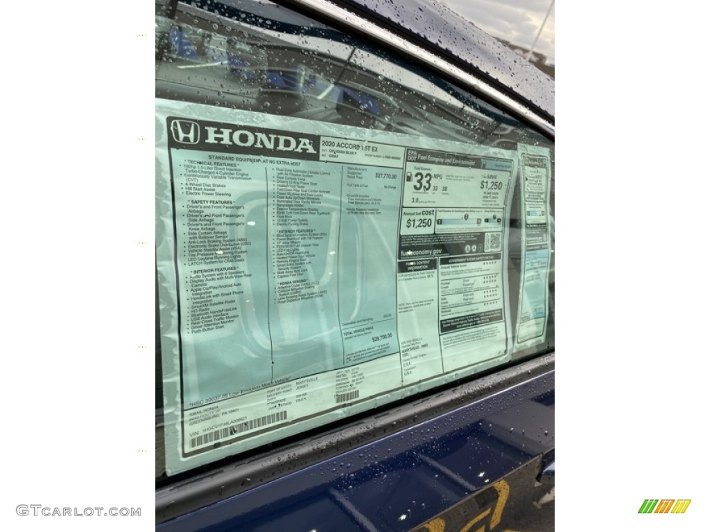2020 Honda Accord EX Sedan Window Sticker Photos