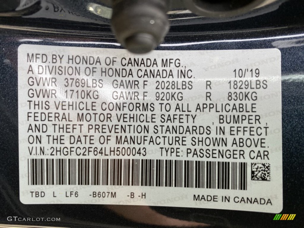 2020 Civic Color Code B607M for Cosmic Blue Metallic Photo #136257187