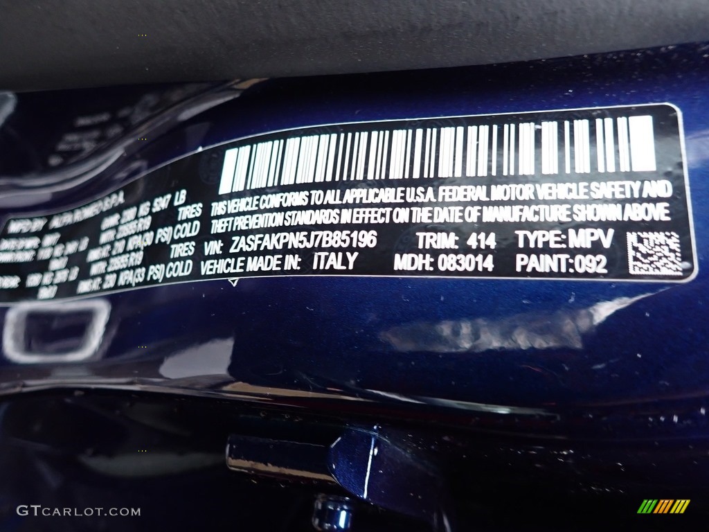 2018 Alfa Romeo Stelvio AWD Color Code Photos