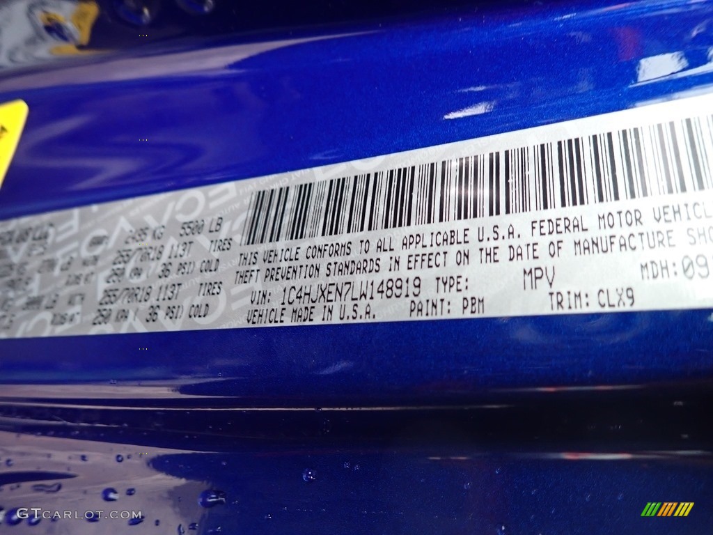 2020 Wrangler Unlimited Color Code PBM for Ocean Blue Metallic Photo #136275290